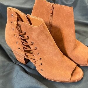 Lucky Brand Brown Suede Lace-Up Ankle Booties